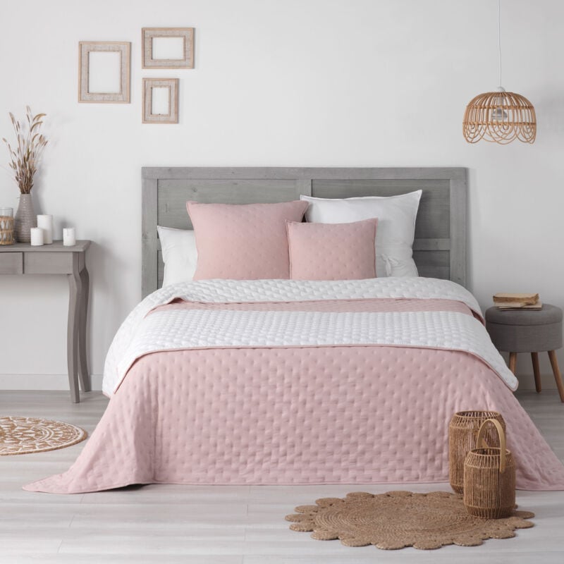 Chemin de lit matelasse 80 x 180 cm microfibre bicolore mellow chic Rose/blanc