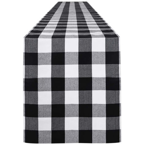 Chemin de table 4571 noir et blanc 1 pièce - Chemin de table en coton robuste - Chemin de table - Chemin de table lavable