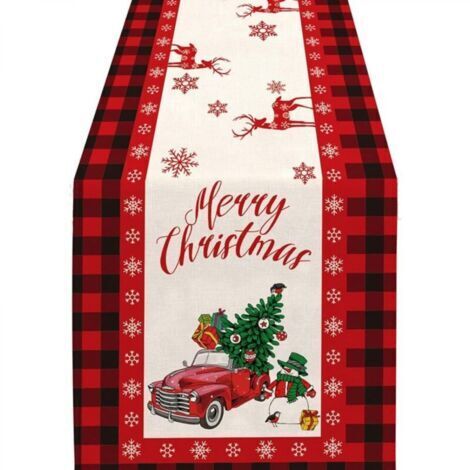 Chemin de table à paillettes pour décorations de fêtes, chemin de table de Noël, coussin en tissu imprimé pour décoration d'intérieur, chemin de table chaud (motif : voiture)