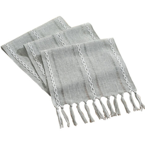 Chemin de table à pompons style bohème - Style maison de campagne - Lavable - Décoration de table pour fête, anniversaire, Saint-Valentin, mariage - Gris 33 x 160 cm