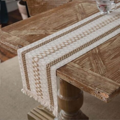 Chemin de table beige moderne 30 x 180 cm, lin, style bohème