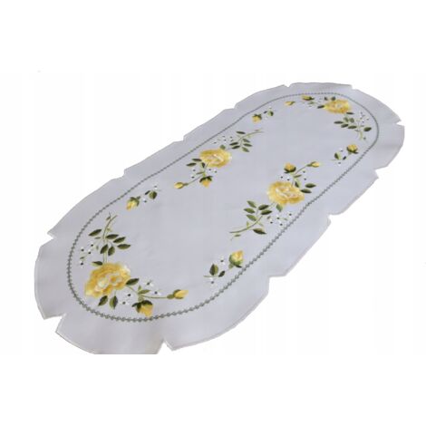 Chemin de table blanc brodé ovale en satin 40/85
