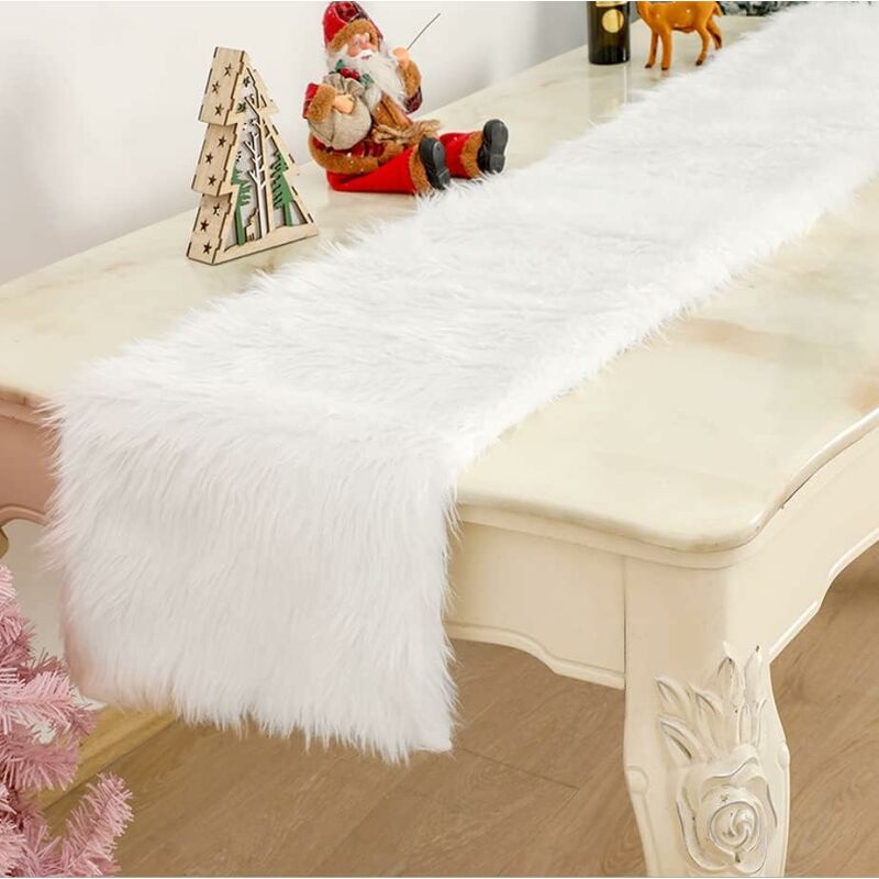 Chemin de table Blanc Fourrure pour Anniversaire , Fête de Mariage, Noël Décoration jour de fete , DIY Jardinage Moderne Décorations de Table 37x183cm