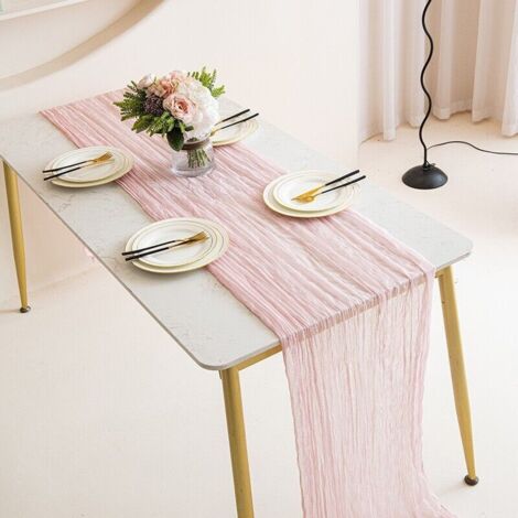 Chemin de table bohème en gaze, tissu rose brumeux, décoration de table pour anniversaire, mariage, fête, intérieur, 90 x 300 cm