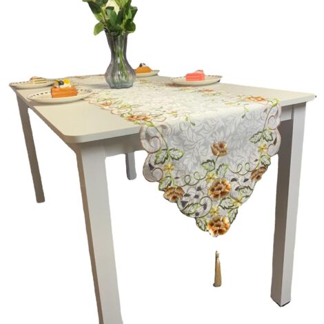 chemin De Table Brod Avec Des Fleurs Colores Env. 40 X 150 Cm Polyester, Jaune