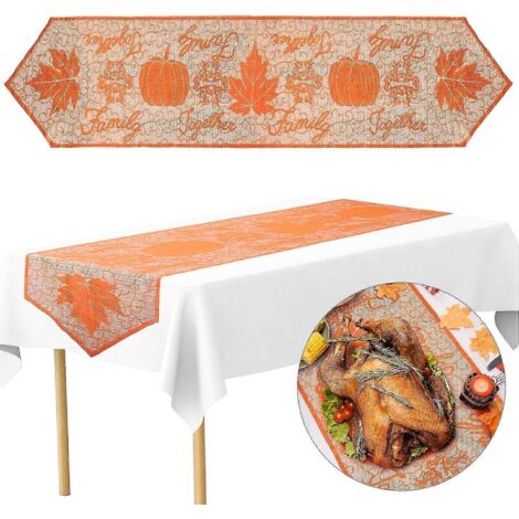 Chemin de table d'automne, chemin de table citrouille d'automne, chemin de table feuille d'érable, chemin de table dentelle orange pour Thanksgiving