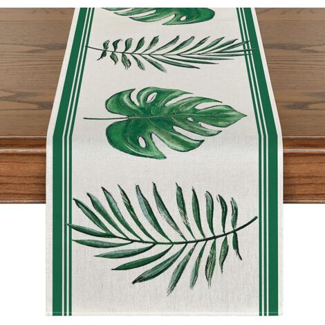 chemin De Table Dcoratif D't 33 X 180cm (feuilles Vertes), Chemin De Table En Toile De Jute Pour La Dcoration De Mariage, D't, De Festival D'autom