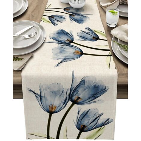 chemin De Table Dcoratif D't 33 X 180cm (peinture  L'encre De Tulipes), Chemin De Table En Toile De Jute Dcor Pour Mariage T Automne Festif Dcorat