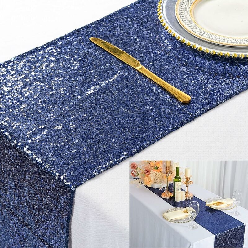 heytea - chemin de table de mariage bleu marine ¨¤ paillettes-12x72 pouces
