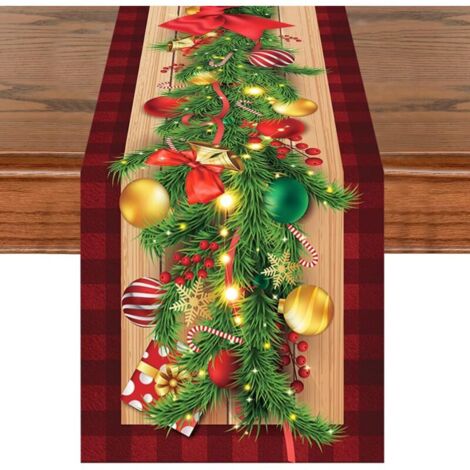 Chemin de Table de Noël, 40 x 140 cm, Motif Baies Rouges et Rouges, Noir, Chemin de Table 3D réaliste pour Les Vacances d'hiver de Cuisine