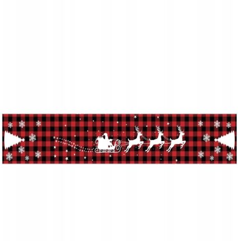 CHEMIN DE TABLE DE NOËL À CARREAUX 33x180 Thème Renne du Père Noël Rouge pour la table