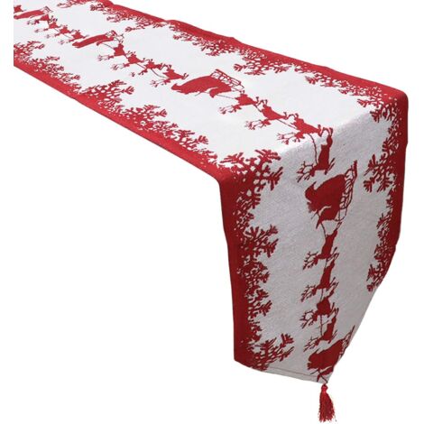 Chemin de table de Noël à motif d'élan, long, sans S