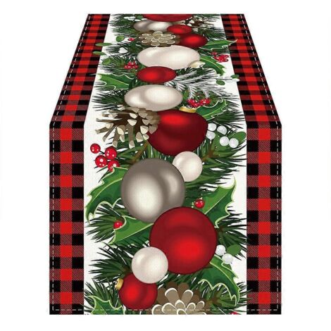 Chemin de table de Noël en lin à carreaux rouges et noirs, 183 cm de long