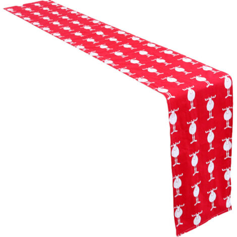 Chemin de table de Noël rouge en coton et lin, 30 cm x 180 cm.