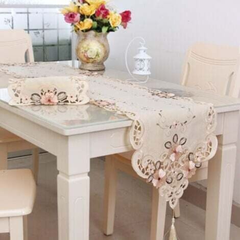 Chemin de Table, décoration de Table Vintage brodée à Fleurs (40x150cm)
