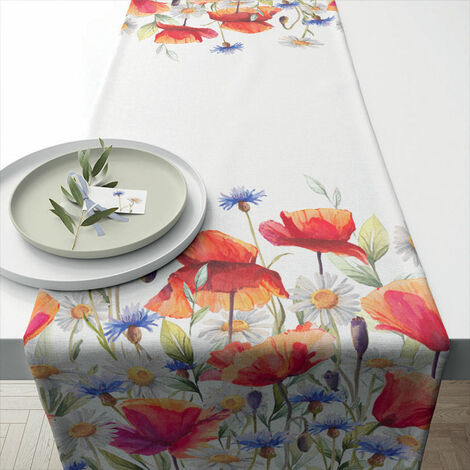 Chemin de table en coton Coquelicots et bleuets 40 x 150 cm
