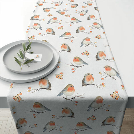 Chemin de table en coton Robin family 40 x 150 cm
