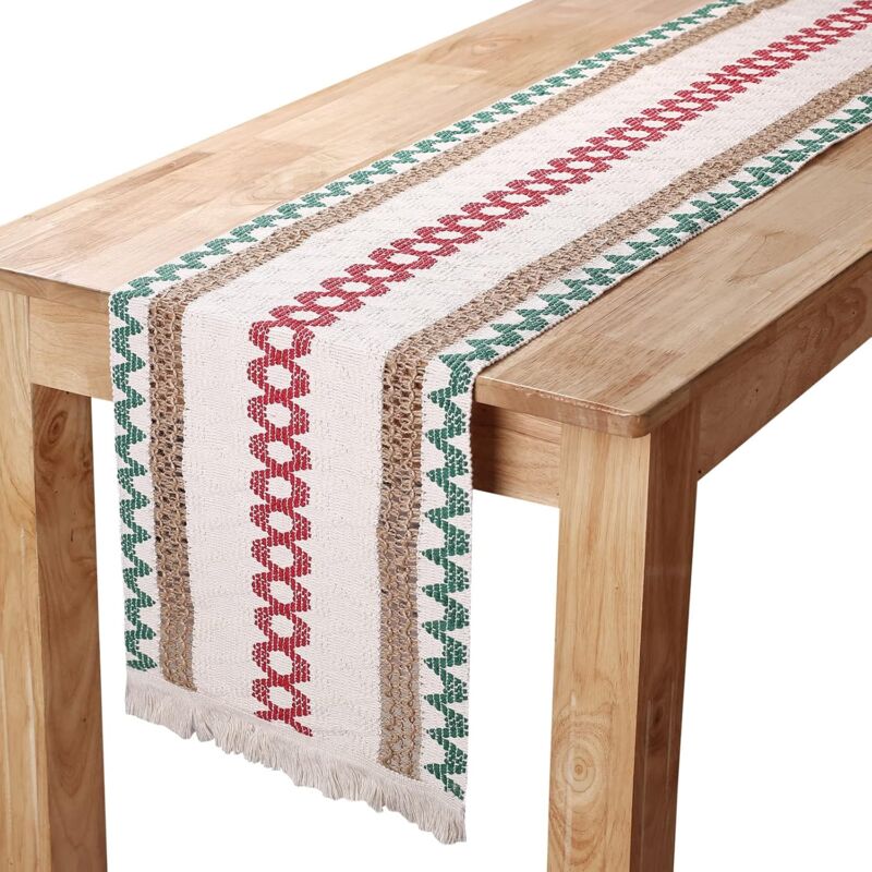 Sunxury - Chemin de Table en Lin de Coton Macramé Chemin de Table en Toile de Jute avec des Glands pour Décoration Table Salle à Manger Maison Fête