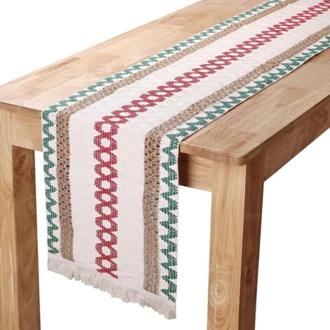 Chemin de Table en Lin de Coton Macramé Chemin de Table en Toile de Jute avec des Glands pour Décoration Table Salle à Manger Maison Fête Mariage Nol, 30 x 275 cm