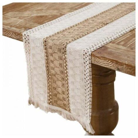Chemin de table en macramé 30 x 180 cm, en coton, lin, toile de jute, pompon, pour salle à manger, décoration d'intérieur, fête, mariage, bohème, Noël
