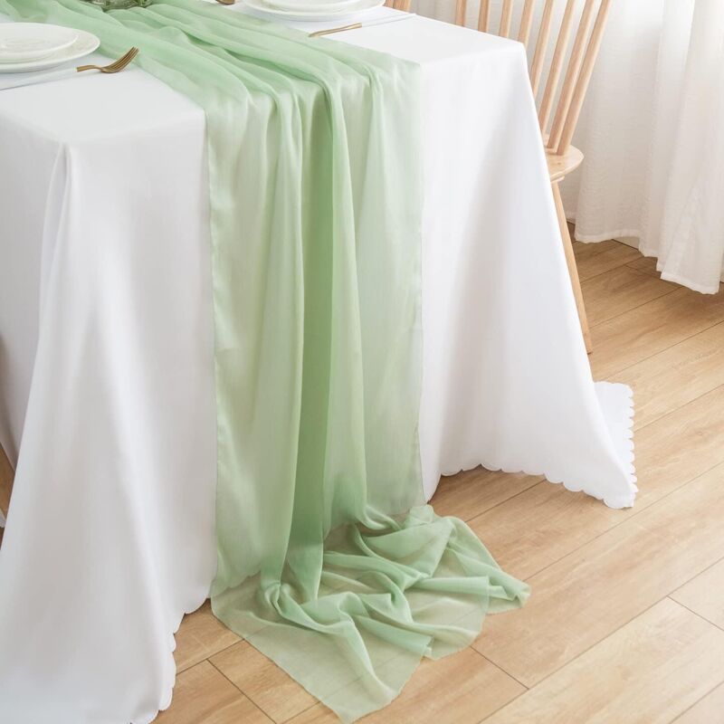 Chemin de table en mousseline de soie, décoration de table de mariage, chemin de table en tulle, vert clair, 70 cm x 3 m