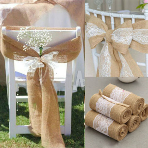 Chemin de Table en toile de Jute en dentelle, nud papillon, pour fianailles, nol, Vintage, décoration faite à la main, fête rustique, mariage, bricolage