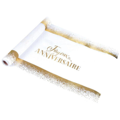 Chemin de Table Jetable "Birthday" 28cmx5m Blanc & Or