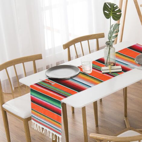 Chemin De Table Mexicain 35x215cm - Pompons Colorés - Coton/polyester - Déco Fête Thème Mexicain