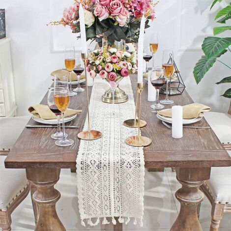 Chemin de table Moderne, chemin de table Beige Rectangulaire Macramé chemin de table Tissé Coton, Rétro Ferme la décoration de la Table et Boho Mariage, chemins de table (Beige, 24 x 180 cm)