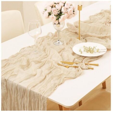 Chemin de Table Mousseline 90 X 300 CM,Chemin de Table Mariage en Étamine,Cheesecloth Table Runner Boho,Nappe Centre de Table Decoration,Chemins de Tables BohèMe Champêtre pour Anniversaire