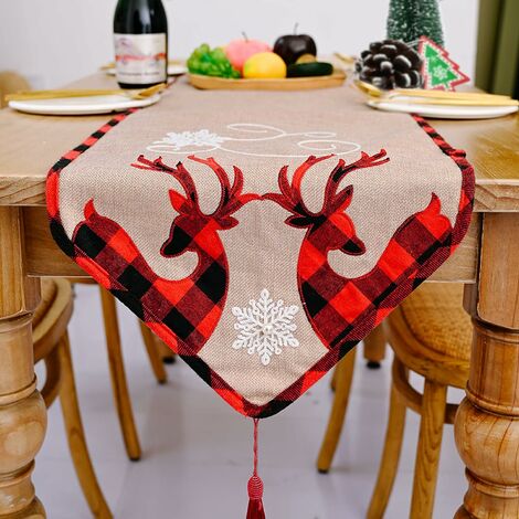 Chemin de table de Noël,chemin de table rouge plaid nappe lavable