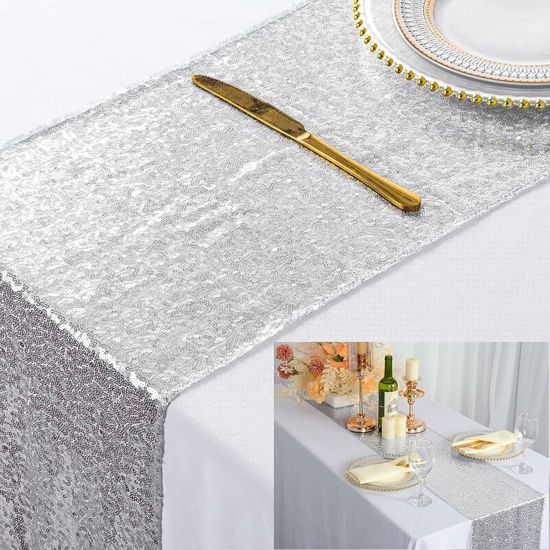 chemin de table ¨¤ paillettes or rose pour mariage/d¨coration d'¨v¨¨nements 30 x 180cm (argent, 1)