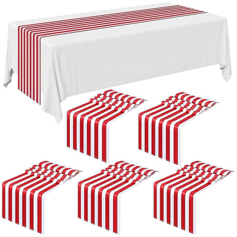 Chemin de table rayé 6 pièces, décoration de table de mariage en polyester, nappe à rayures rouges et blanches