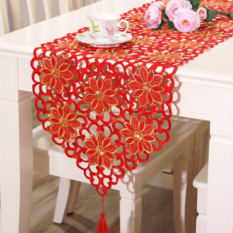 Chemin de table rouge 40 x 176 cm, nappe lavable pour tables de thé, décoration Vi