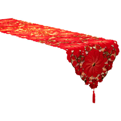 Chemin de Table rouge à estampage doré, chemin de Table décoratif au Design  miteux, fournitures pour fête et Banquet de mariage - AliExpress
