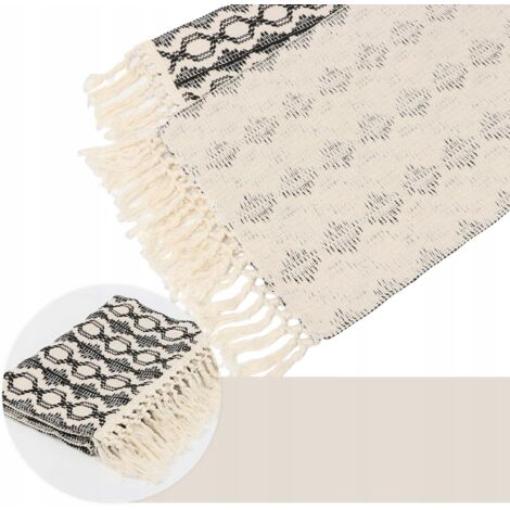 Chemin de table rustique 33x220cm Nappe décorative en lin noir et blanc