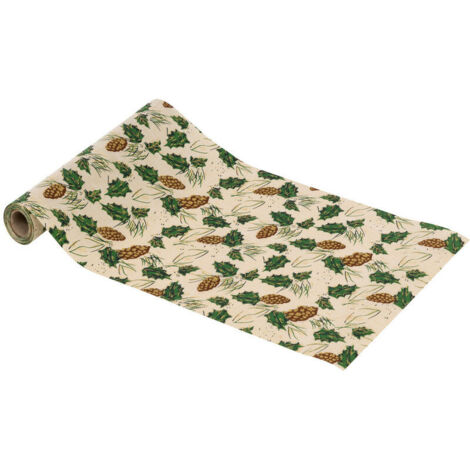Chemin de table Tissu Beige avec Pommes de pin et feuilles de Houx 28 x 300 cm - Feeric Christmas
