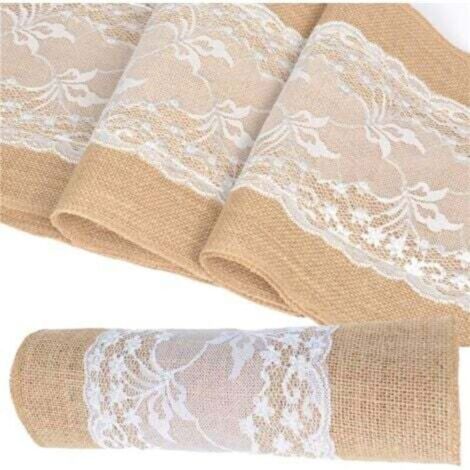 Chemin de Table Toile de en Jute Dentelle, Chemin de Table en Jute Vintage avec Dentelle, Dentelle Chemin de Table en Toile de Jute, 10.1m x 30cm