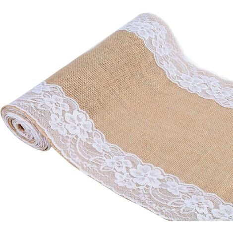 Chemin de Table Toile de Jute et Dentelle pour Mariage Festival Fête Décorations 30 x 275CM