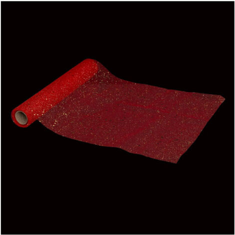 Chemin de table Tulle Rouge pailleté Argent effet holographique 28 x 500 cm - Feeric Christmas