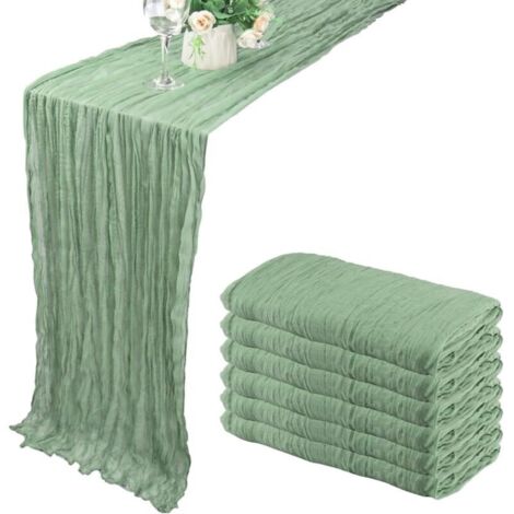 Chemin de Table Vert Sauge, 6 Pièces 90300cm Décoration de Table de Mariage Nappe, Tissu de Gaze Rustique Lavable, Chemin de Table Boho, pour Decoration Mariage EVJF, Decoration Anniversaire