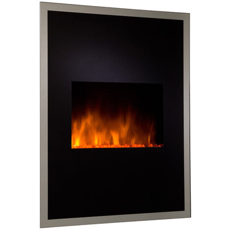 Chemin'Arte – Cheminée électrique 1800W noire – Effet feu réaliste LED – Télécommande incluse – Pour pièces jusqu'à 25 m² – Acier et verre trempé