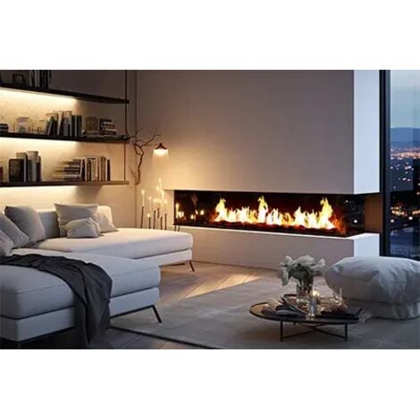 CHEMIN'ARTE Cheminée électrique Encastrable 3D 152 cm Effet Flammes LED, Chauffage programmable, Télécommande