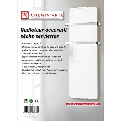 Chemin'Arte Radiateur seche serviette décoratif design Blanc 1200W