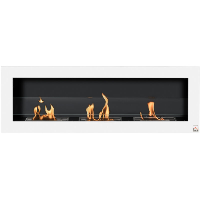 Homcom – Cheminée bioéthanol murale Bauhaus – 3 brûleurs 1 L – Pare-feu verre trempé – Acier dépoli blanc – Kit de fixation inclus