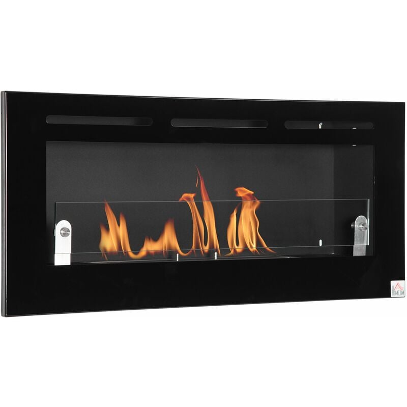 Homcom - Cheminée bioéthanol murale design contemporain - réservoir 2,8 l couverture 30 m² - pare-feu verre trempé, kit fixation inclus - dim. 102L x