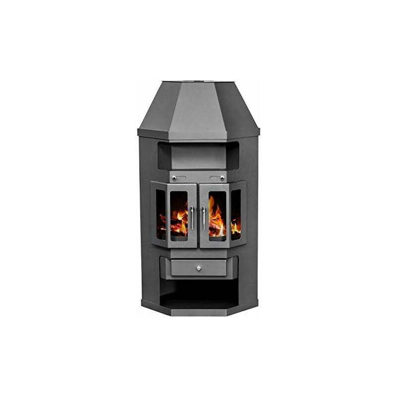 V05 - Cheminée d'angle Victoria Panama2 eek a avec portes battantes, gris fonte, résistant à feu continu – 9 kW