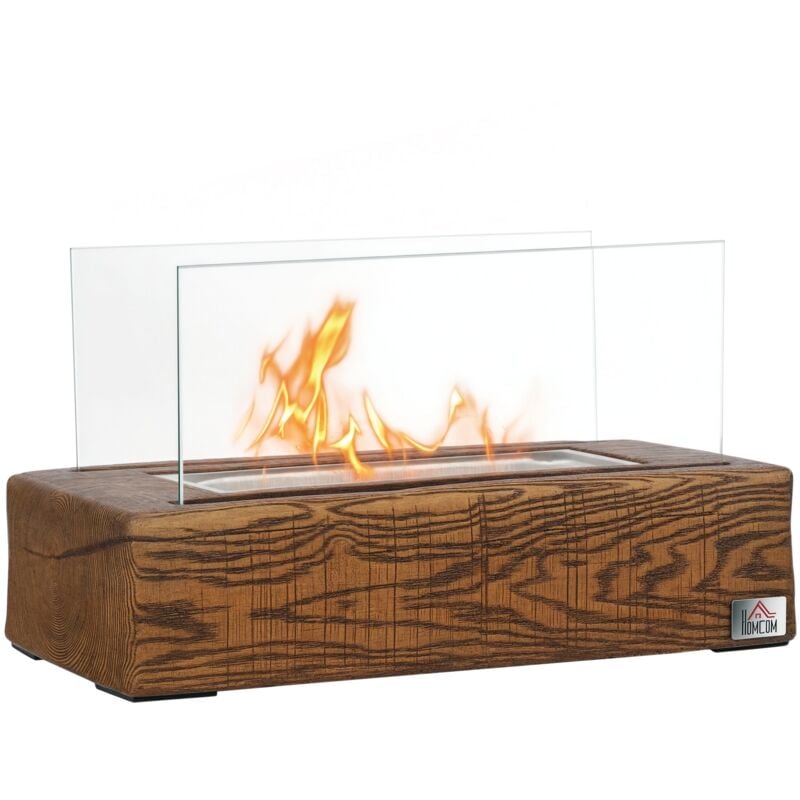 Homcom - Cheminée portable à poser bioéthanol avec réservoir 0,15 l couverture 18 m² - design bûche de bois - dim. 33L x 16l x 18H cm