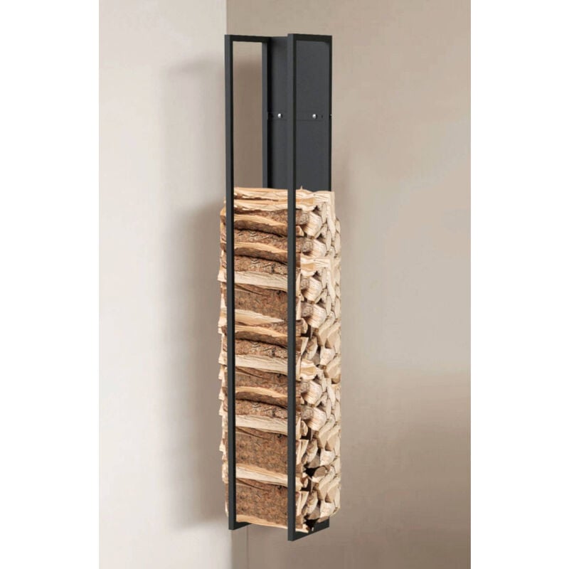 Dandibo - tagère à bois Intérieur Métal Noir Support de bois de cheminée 160 cm avec paroi arrière Suspendu au mur 96540 Panier à bois Support de