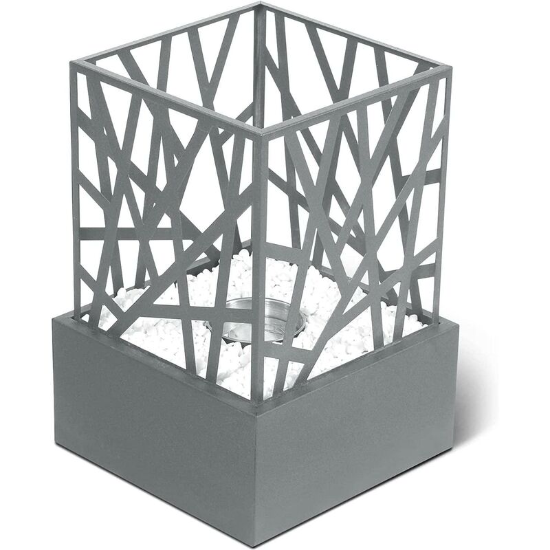 Cheminée éthanol de table portable 30 cm avec pierres décoratives pour intérieur extérieur cheminée à poser au sol poêle bioéthanol mobile en acier